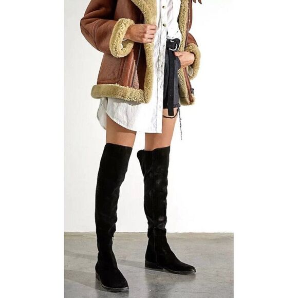 Free People Shoes - NEW FREE PEOPLE Sz 37 7 CARSON OVER THE KNEE STRETCH SUEDE BOOTS BLACK